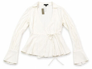 J.Crew Drapey Crepe Wrap Top Womens 4 Ivory Long Sleeve V-Neck Slim Fit Viscose